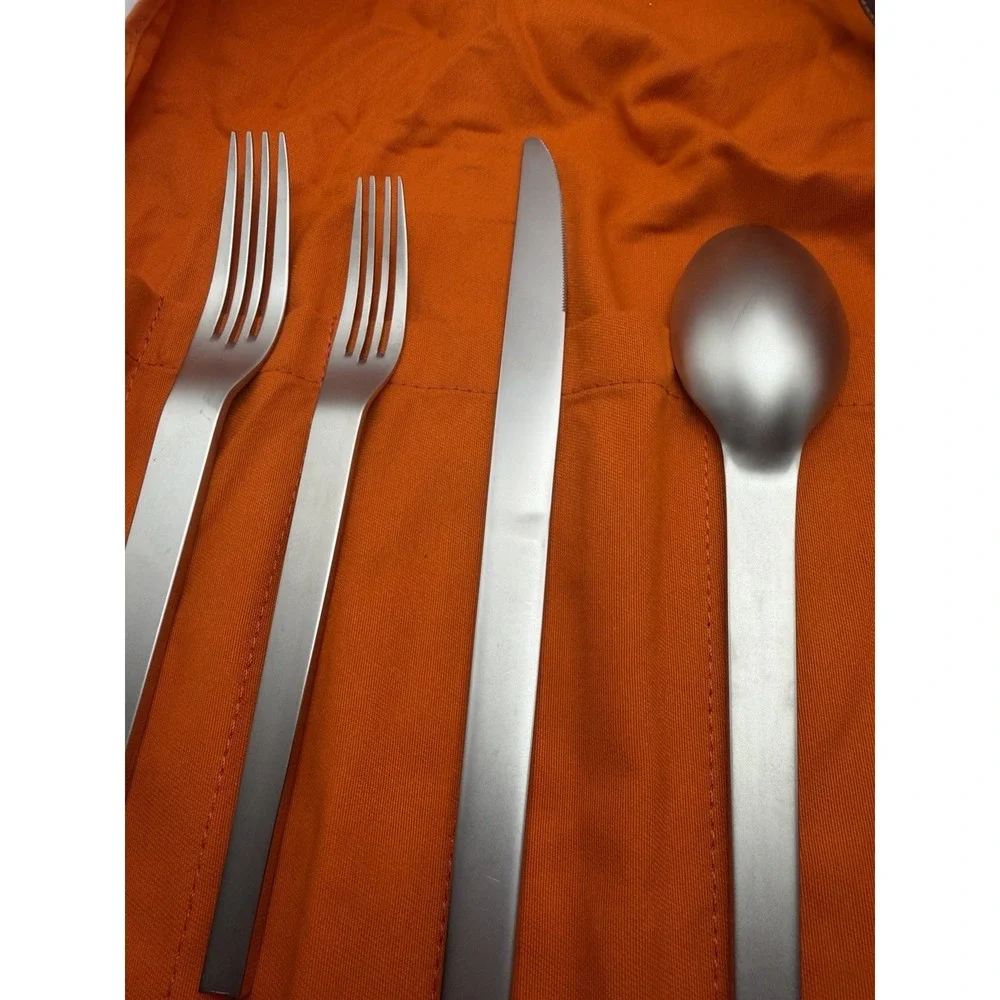 Hermès Paris Tout Simple HTS 4 Pc Stainless Flatware Set Box & Travel Roll